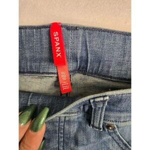 Spanx Jeans XL Dark Blue High Rise Flared‎ Tummy Shaping Pull On Pants